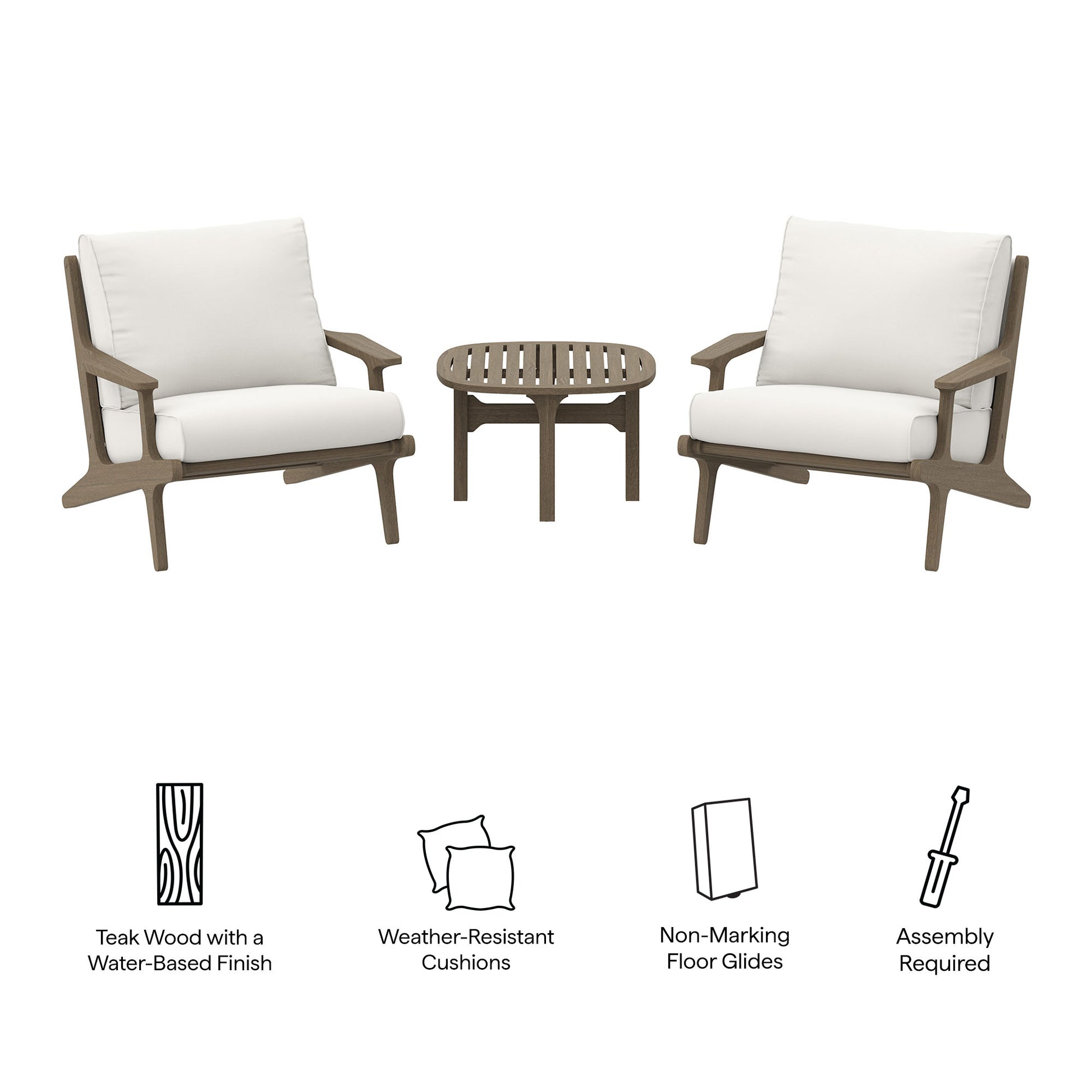 Saratoga 3-Piece Outdoor Patio Teak Wood Furniture Set with Lounge Chairs and Side Table by Modway EEI-7267 FredCo