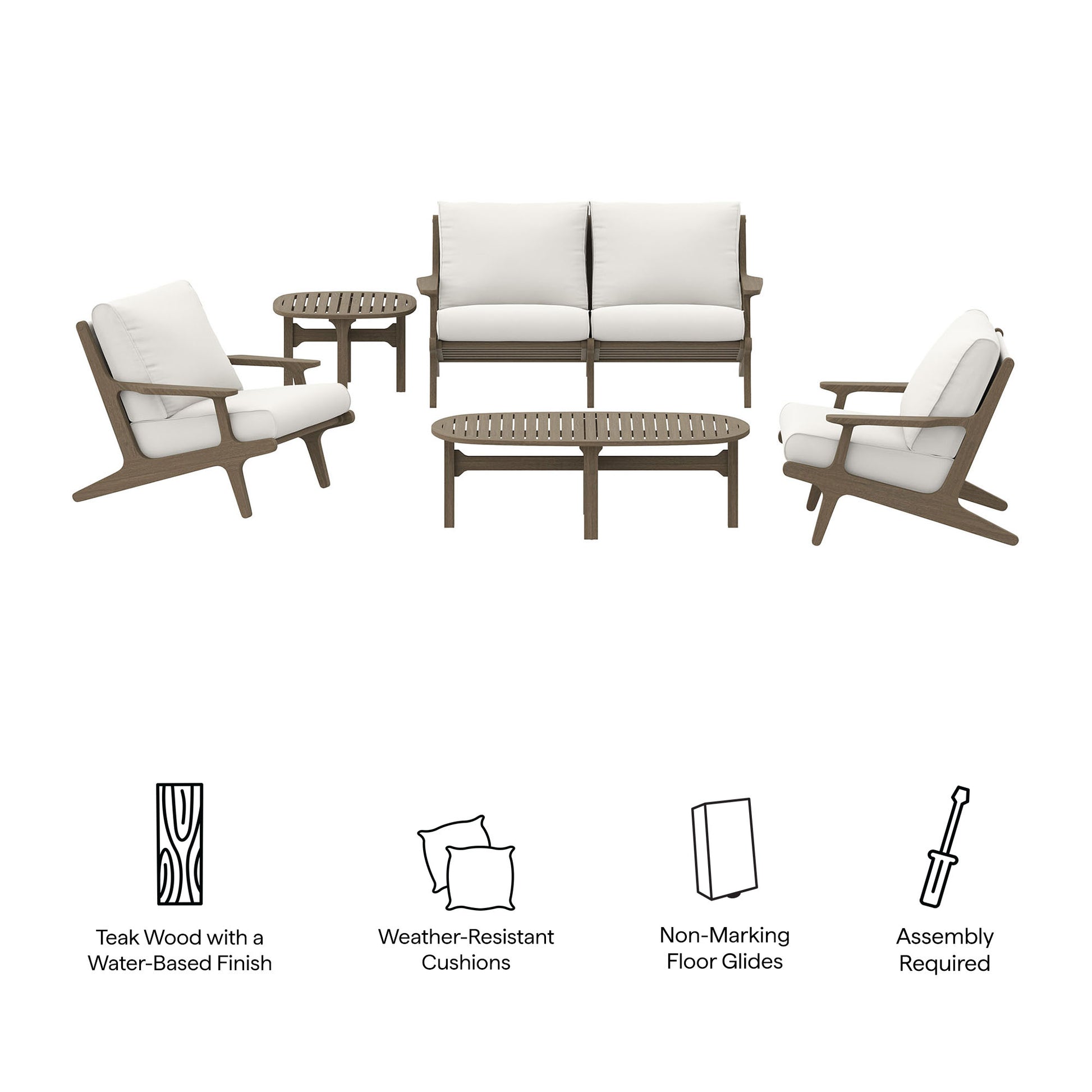 Saratoga 5-Piece Outdoor Patio Teak Wood Furniture Set by Modway EEI-7265 FredCo