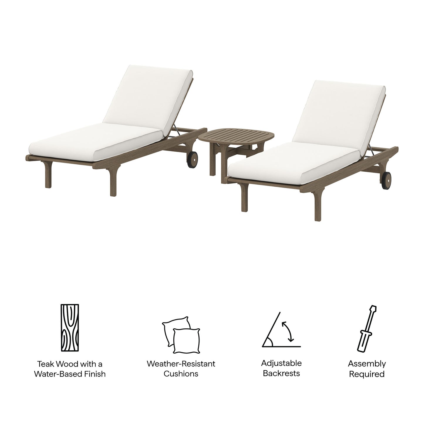 Saratoga Outdoor Patio Teak Wood 3-Piece Chaise Lounge Furniture Set by Modway EEI-7269 FredCo
