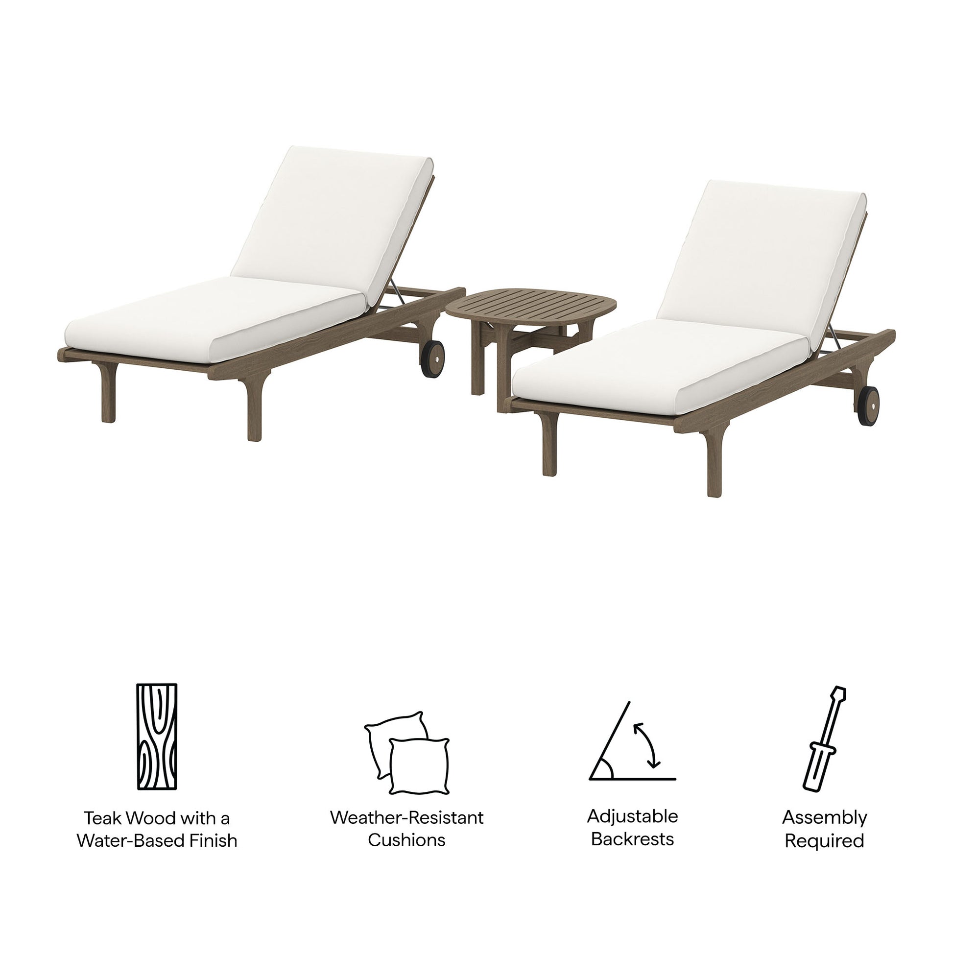 Saratoga Outdoor Patio Teak Wood 3-Piece Chaise Lounge Furniture Set by Modway EEI-7269 FredCo