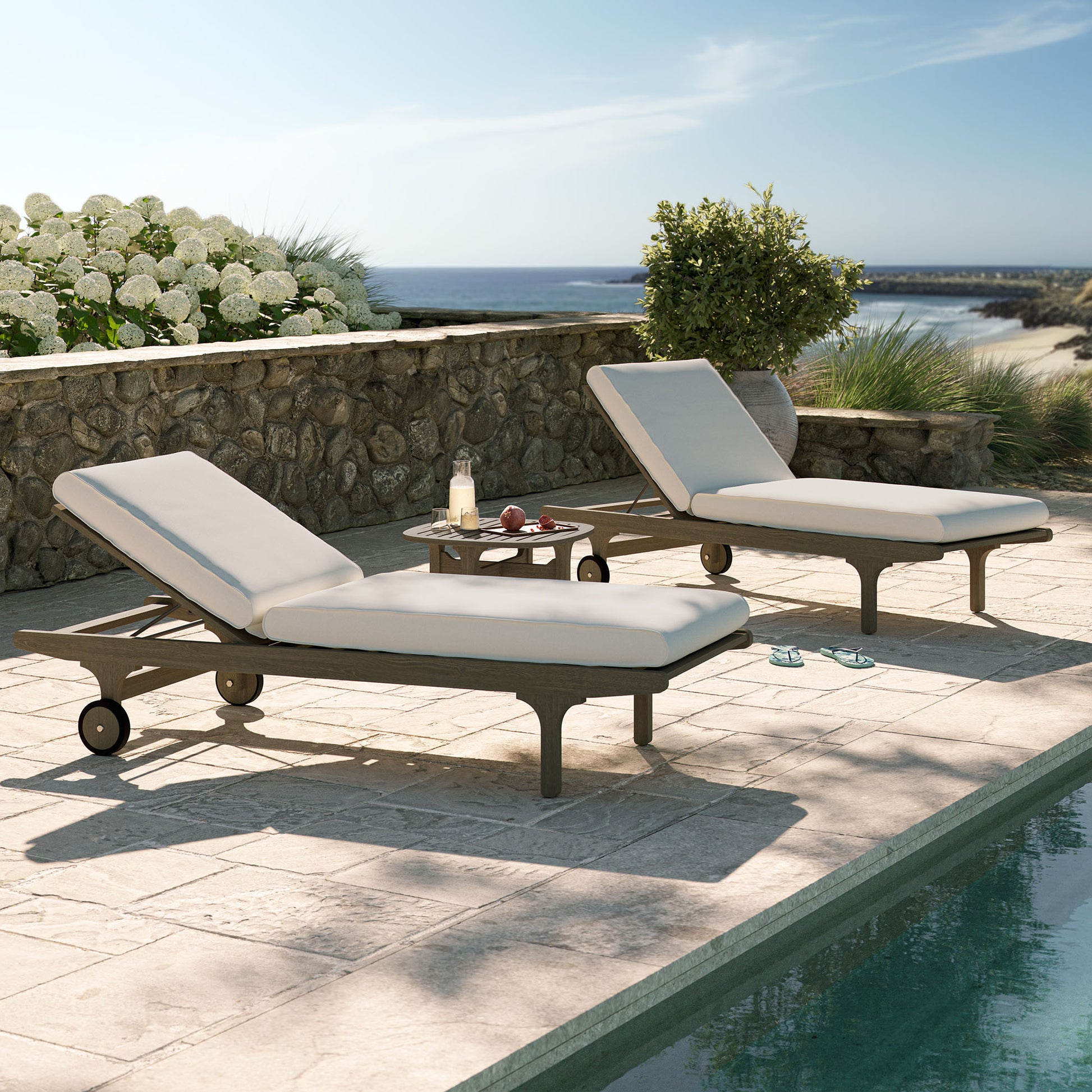 Saratoga Outdoor Patio Teak Wood 3-Piece Chaise Lounge Furniture Set by Modway EEI-7269 FredCo
