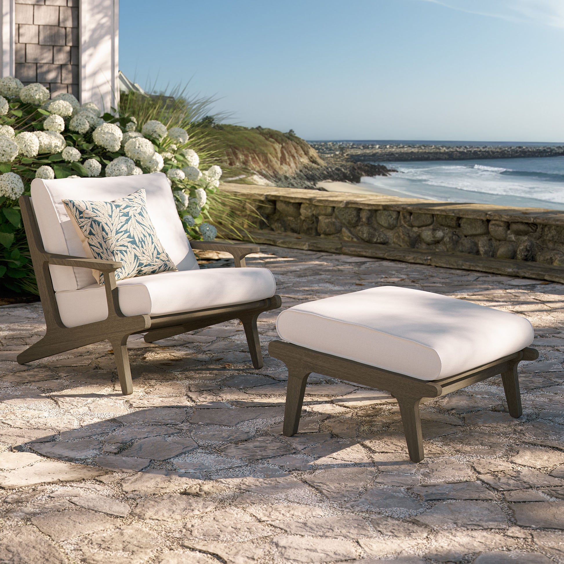 Saratoga Outdoor Patio Teak Wood Chair and Ottoman Set by Modway EEI-7268 FredCo