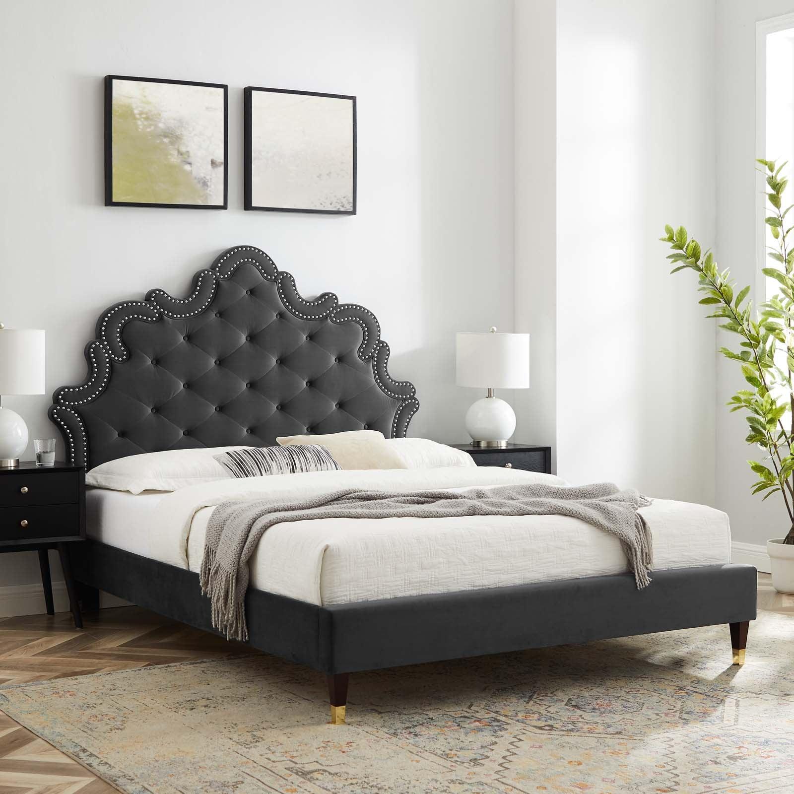 Sasha Button-Tufted Performance Velvet King Bed, MOD-6837 FredCo