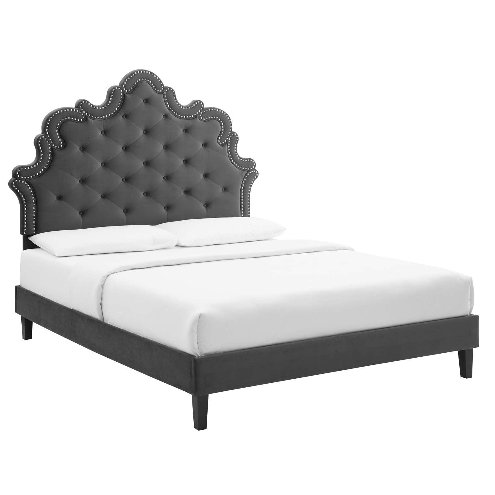 Sasha Button-Tufted Performance Velvet King Bed, MOD-6842 FredCo