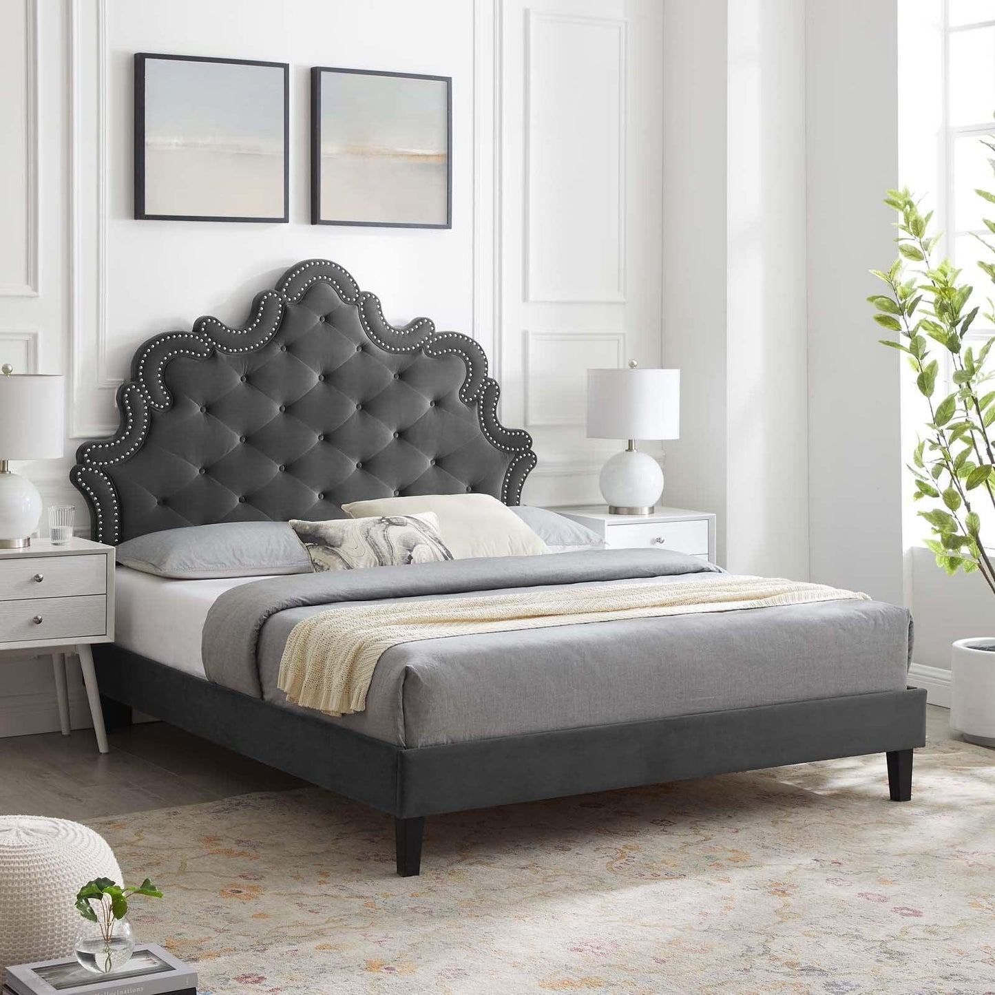 Sasha Button-Tufted Performance Velvet King Bed, MOD-6842 FredCo