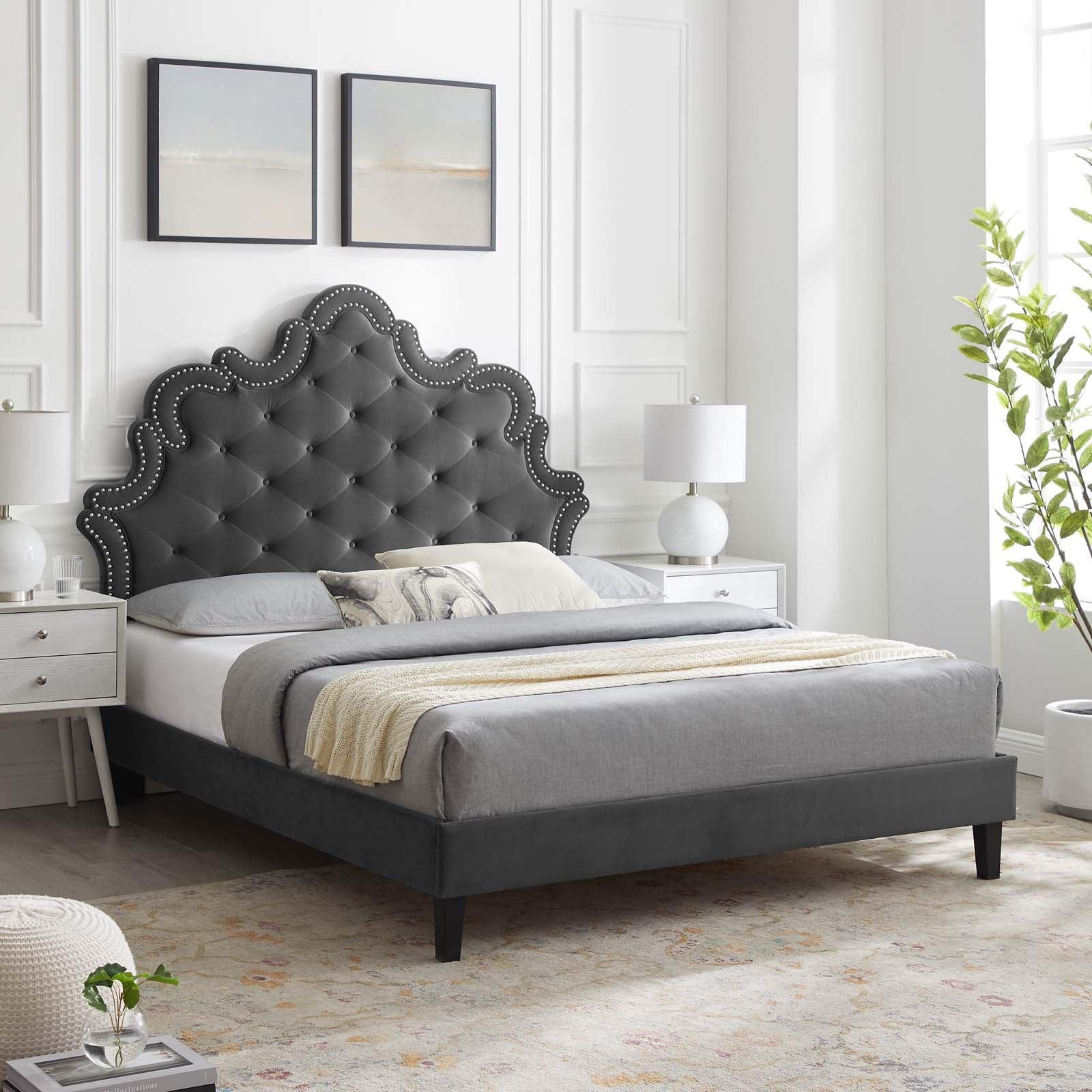 Sasha Button-Tufted Performance Velvet King Bed, MOD-6842 FredCo