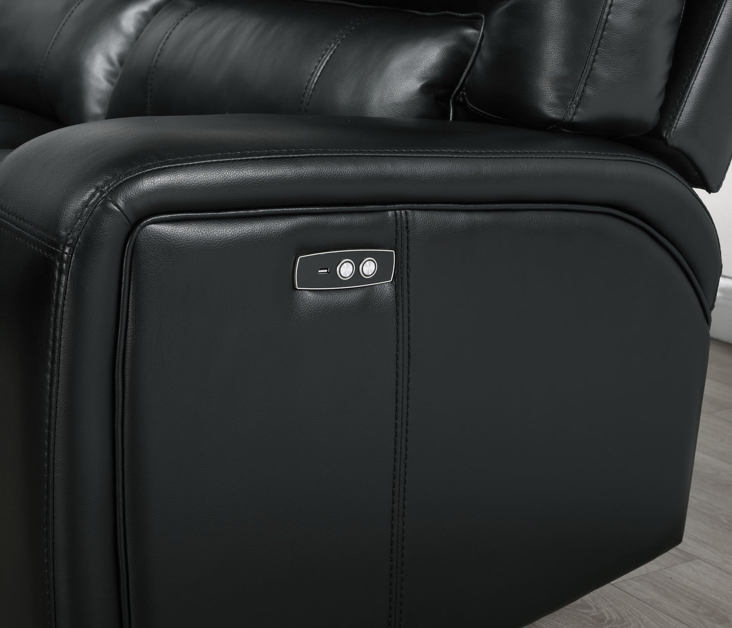 Saul Black Leather Aire Power Recliner Sectional Sofa w/ USB Port & Cupholder Console FredCo