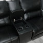Saul Black Leather Aire Power Recliner Sectional Sofa w/ USB Port & Cupholder Console FredCo