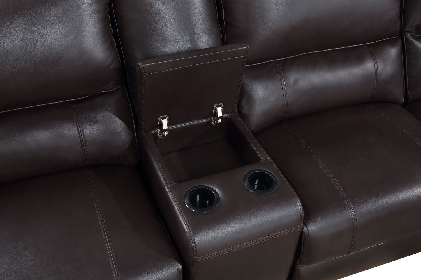 Saul Espresso Faux Leather Power Recliner Sectional Sofa FredCo