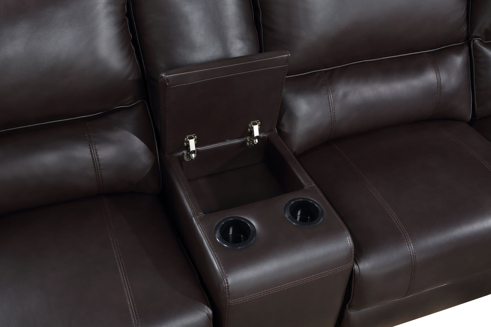 Saul Espresso Faux Leather Power Recliner Sectional Sofa FredCo