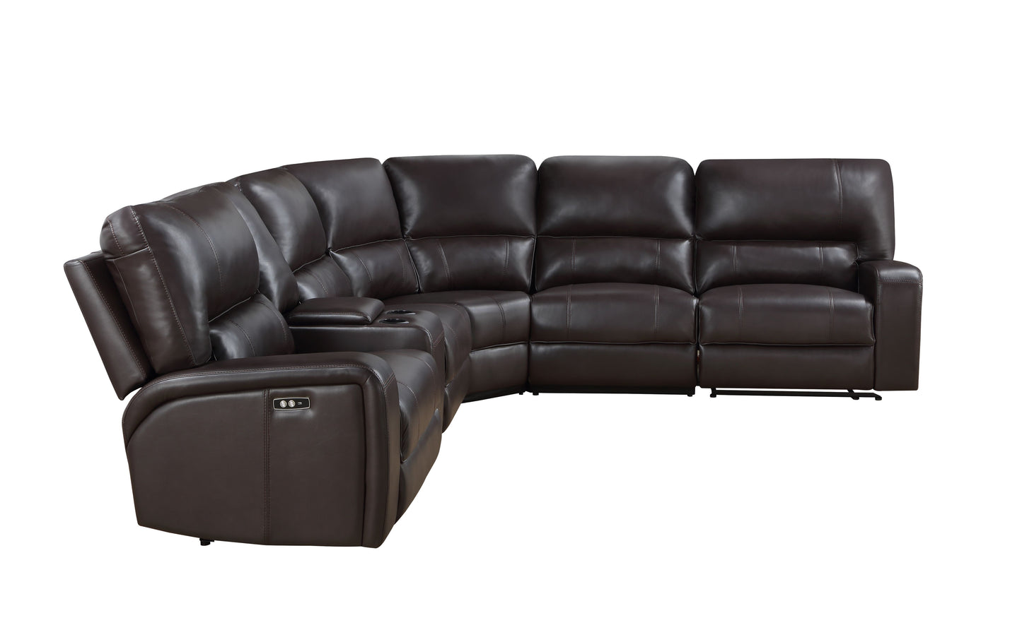Saul Espresso Faux Leather Power Recliner Sectional Sofa FredCo