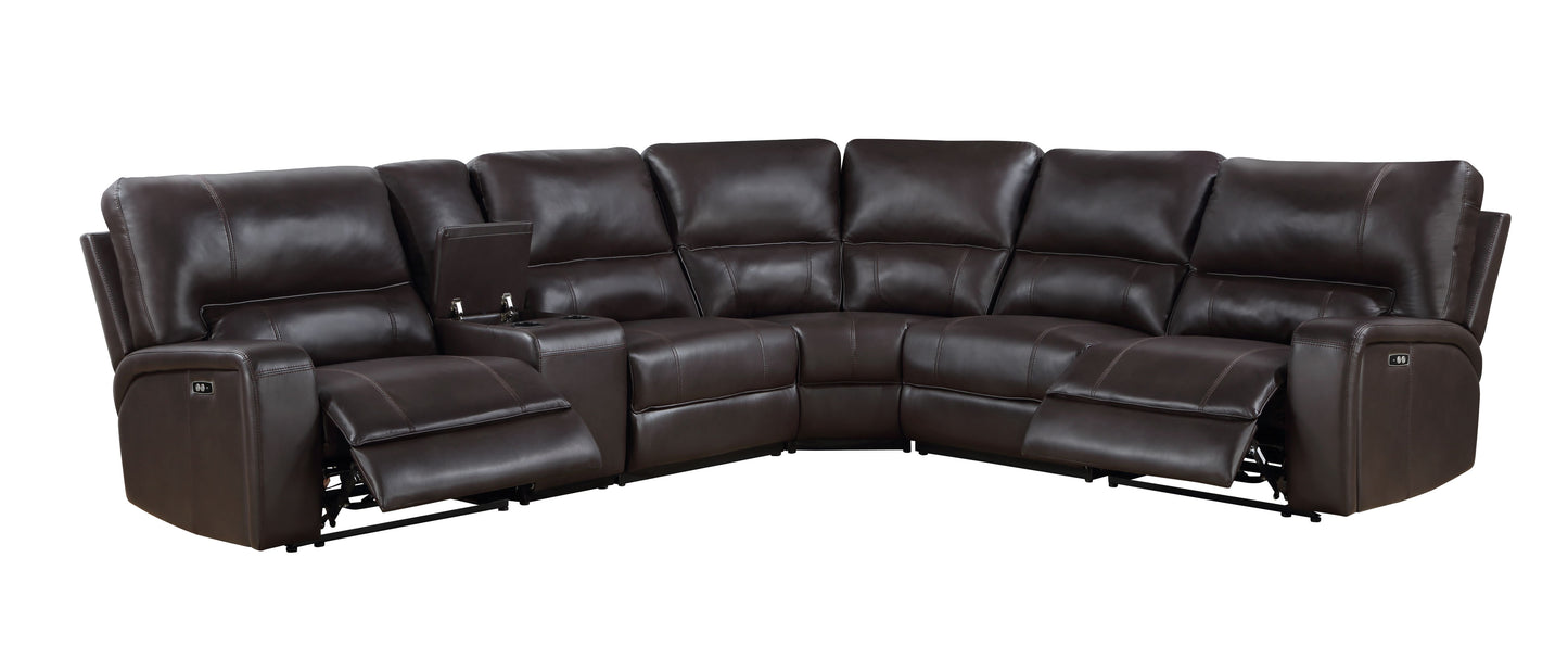 Saul Espresso Faux Leather Power Recliner Sectional Sofa FredCo