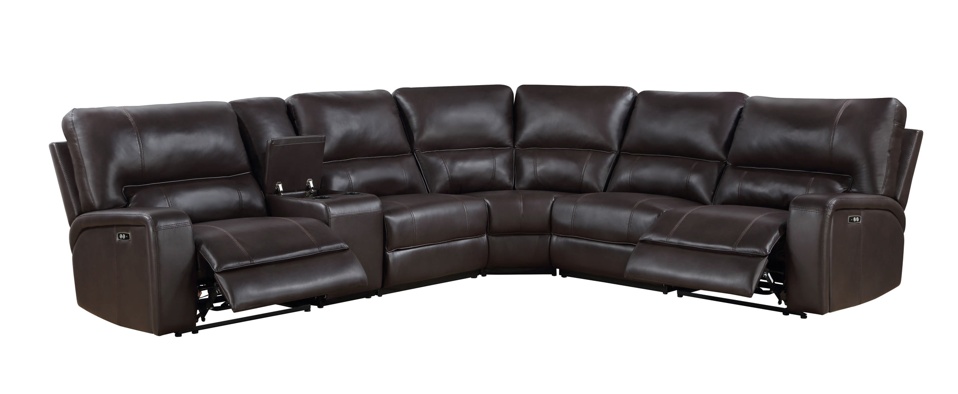 Saul Espresso Faux Leather Power Recliner Sectional Sofa FredCo