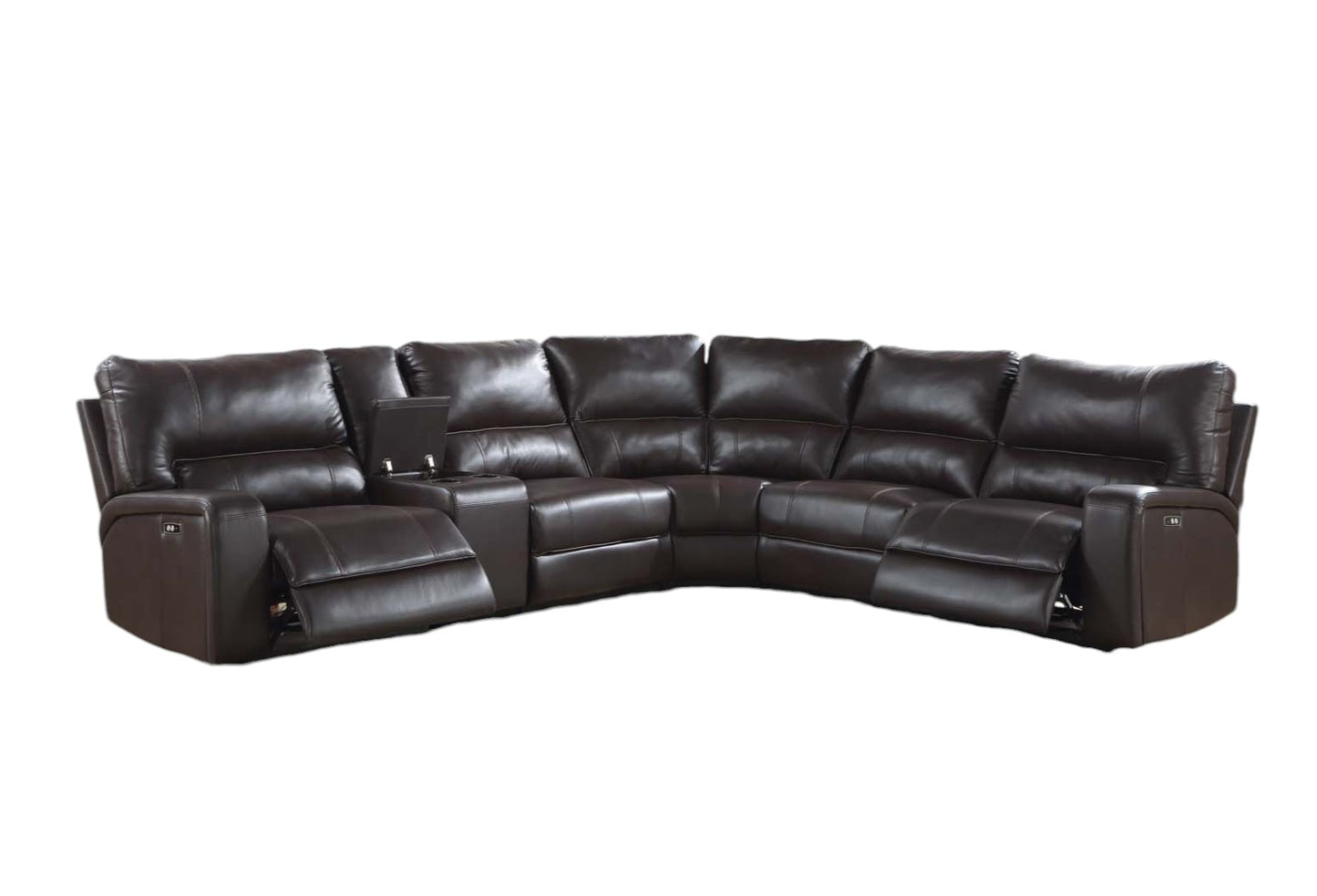 Saul Espresso Faux Leather Power Recliner Sectional Sofa FredCo