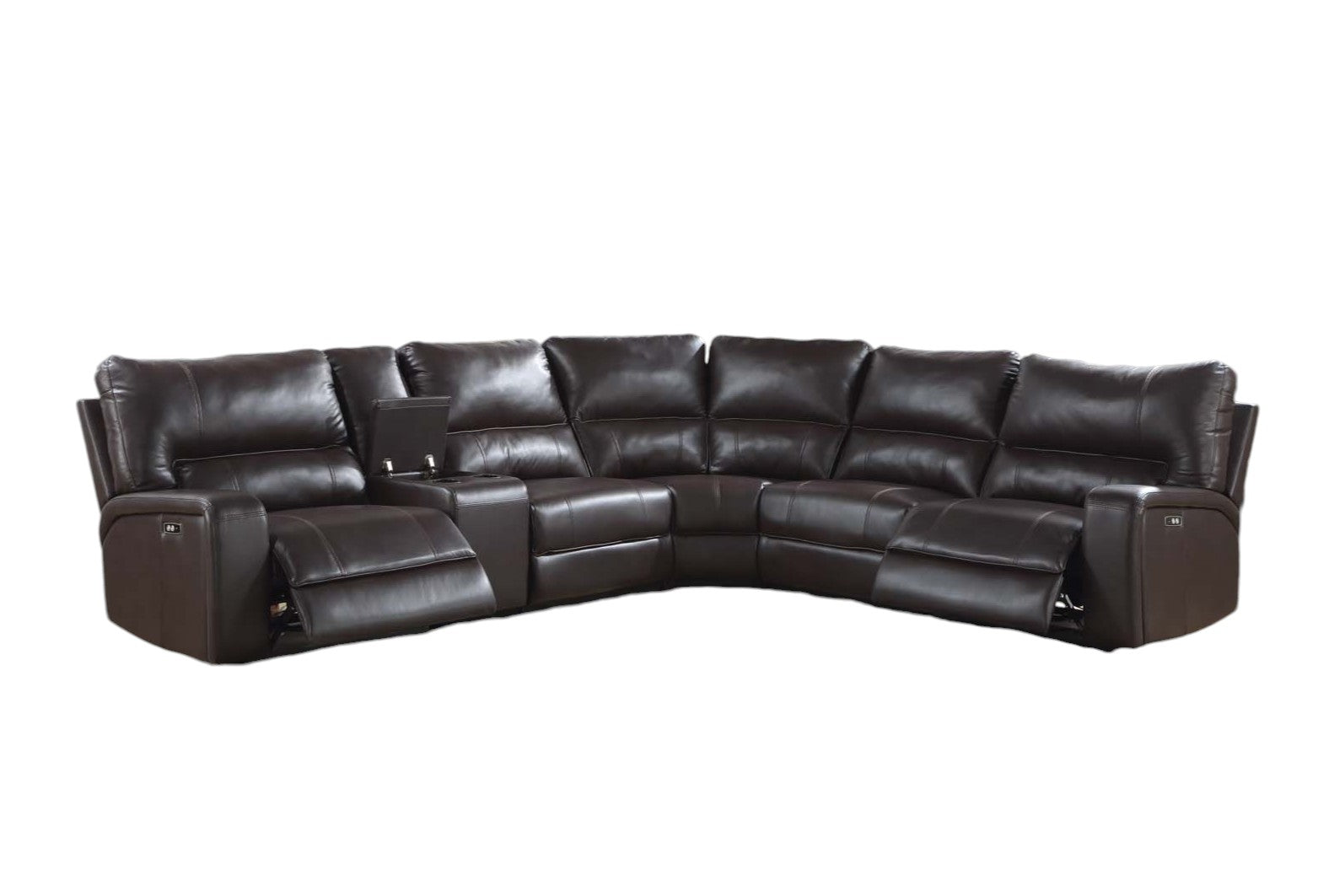 Saul Espresso Faux Leather Power Recliner Sectional Sofa FredCo