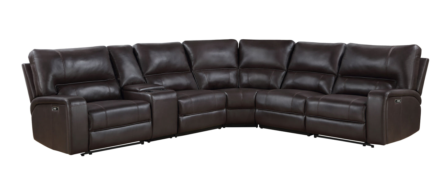 Saul Espresso Faux Leather Power Recliner Sectional Sofa FredCo