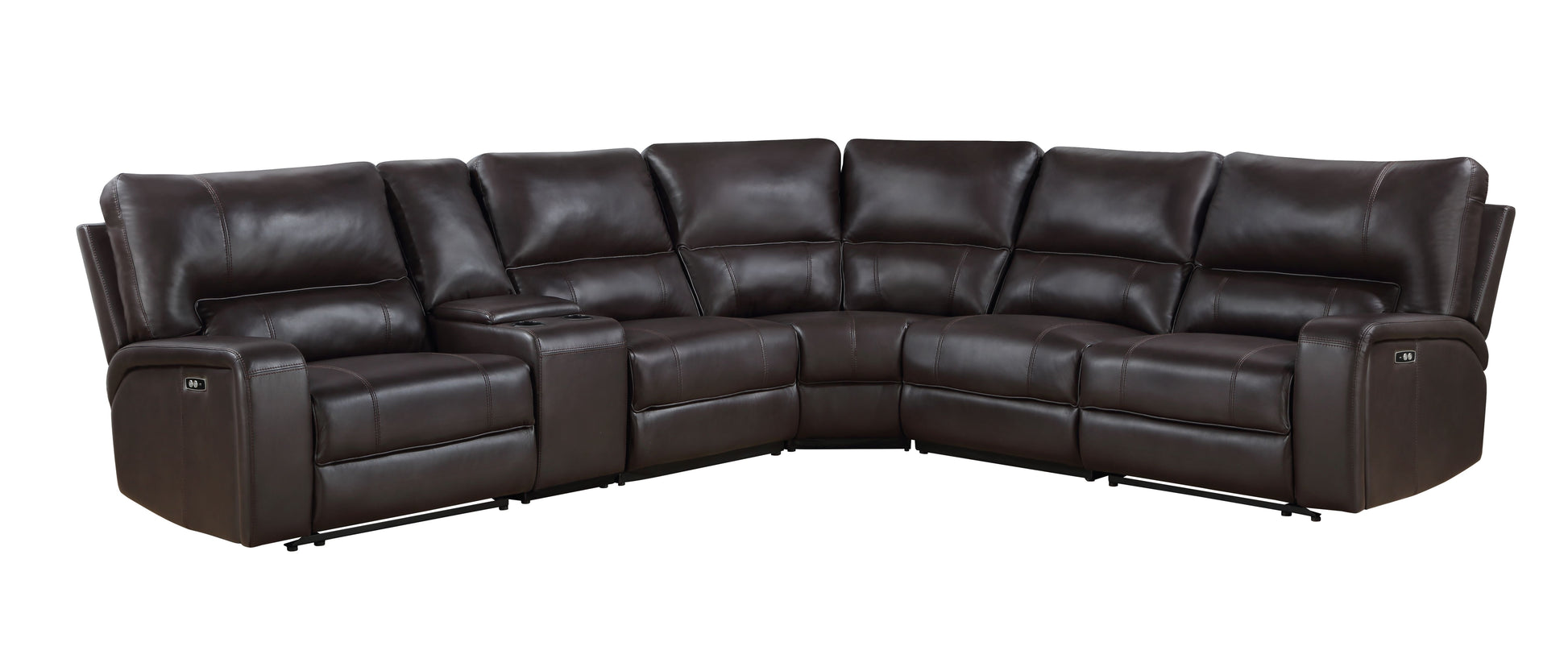 Saul Espresso Faux Leather Power Recliner Sectional Sofa FredCo
