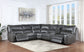 Saul Gray Leather Aire Power Motion Sectional Sofa w/ USB Port & Cupholder Console FredCo