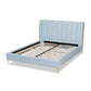 Saverio Glam and Luxe Light Blue Velvet Fabric Upholstered Queen Size Platform Bed with Gold-Tone Legs FredCo