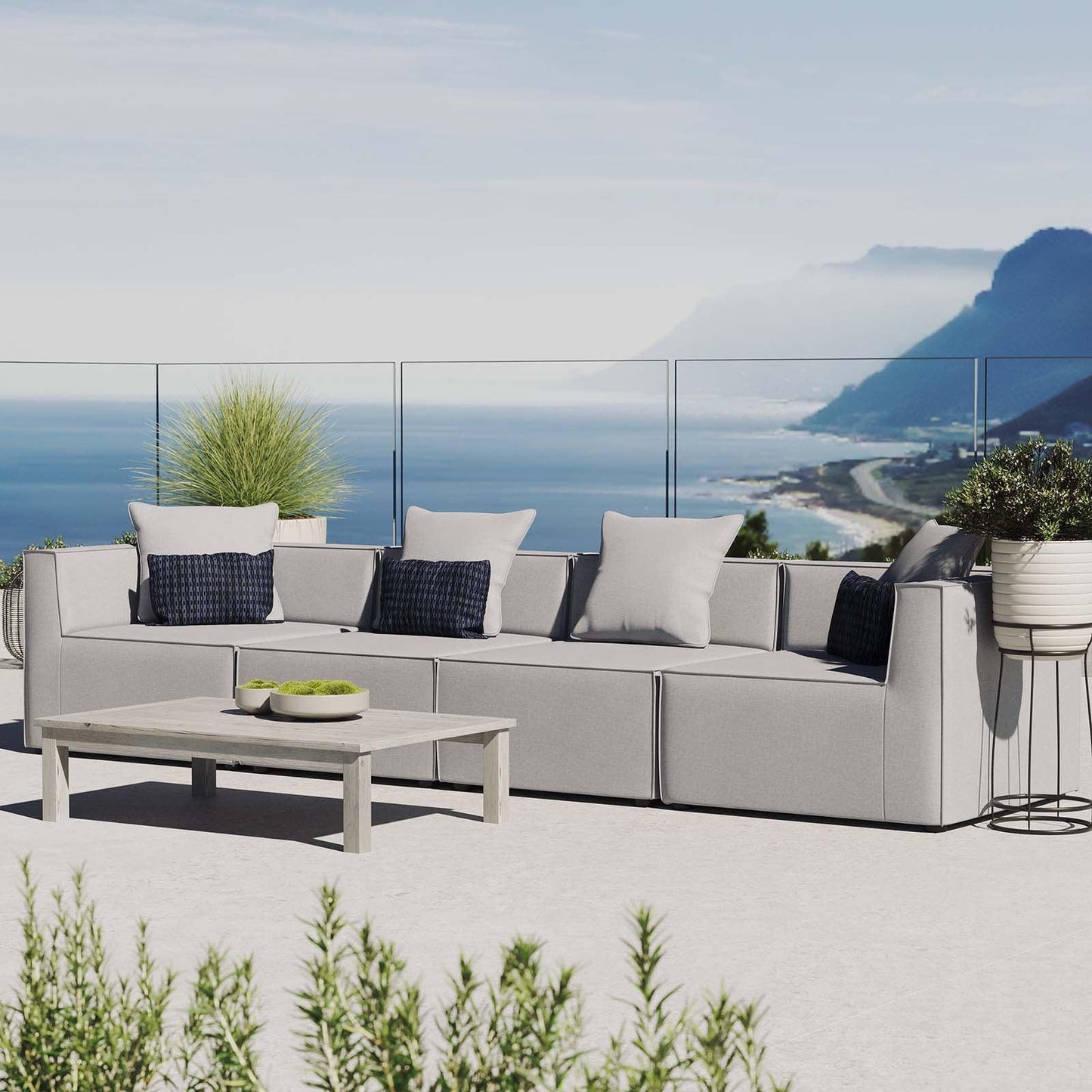 Saybrook Outdoor Patio Upholstered 4-Piece Sectional Sofa, EEI-4381 FredCo