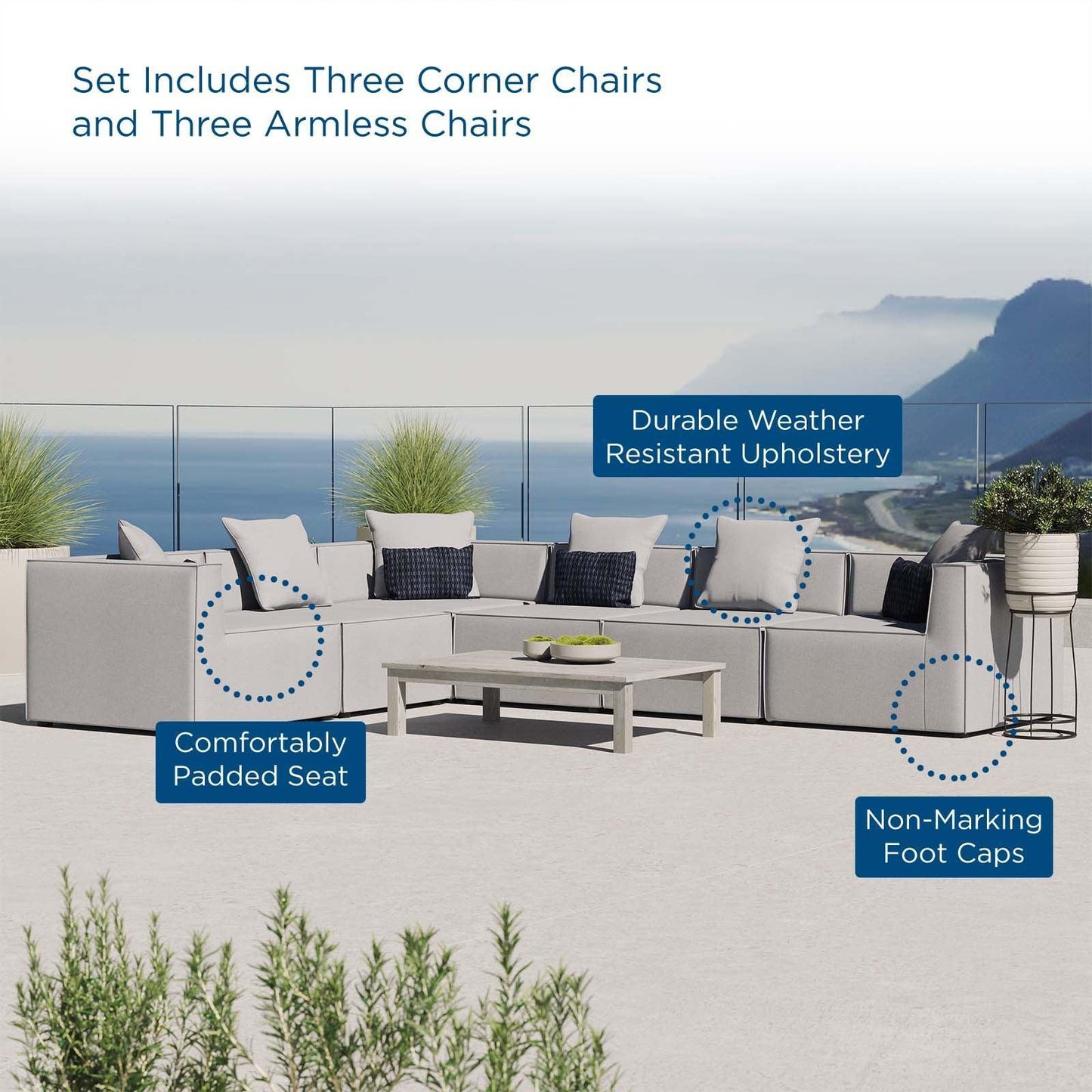 Saybrook Outdoor Patio Upholstered 6-Piece Sectional Sofa, EEI-4385 FredCo