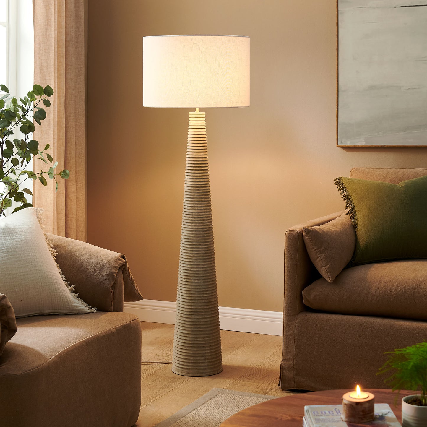 Saylor Carved Ribbed Wood Floor Lamp With Drum Shade by Modway EEI-7190 FredCo