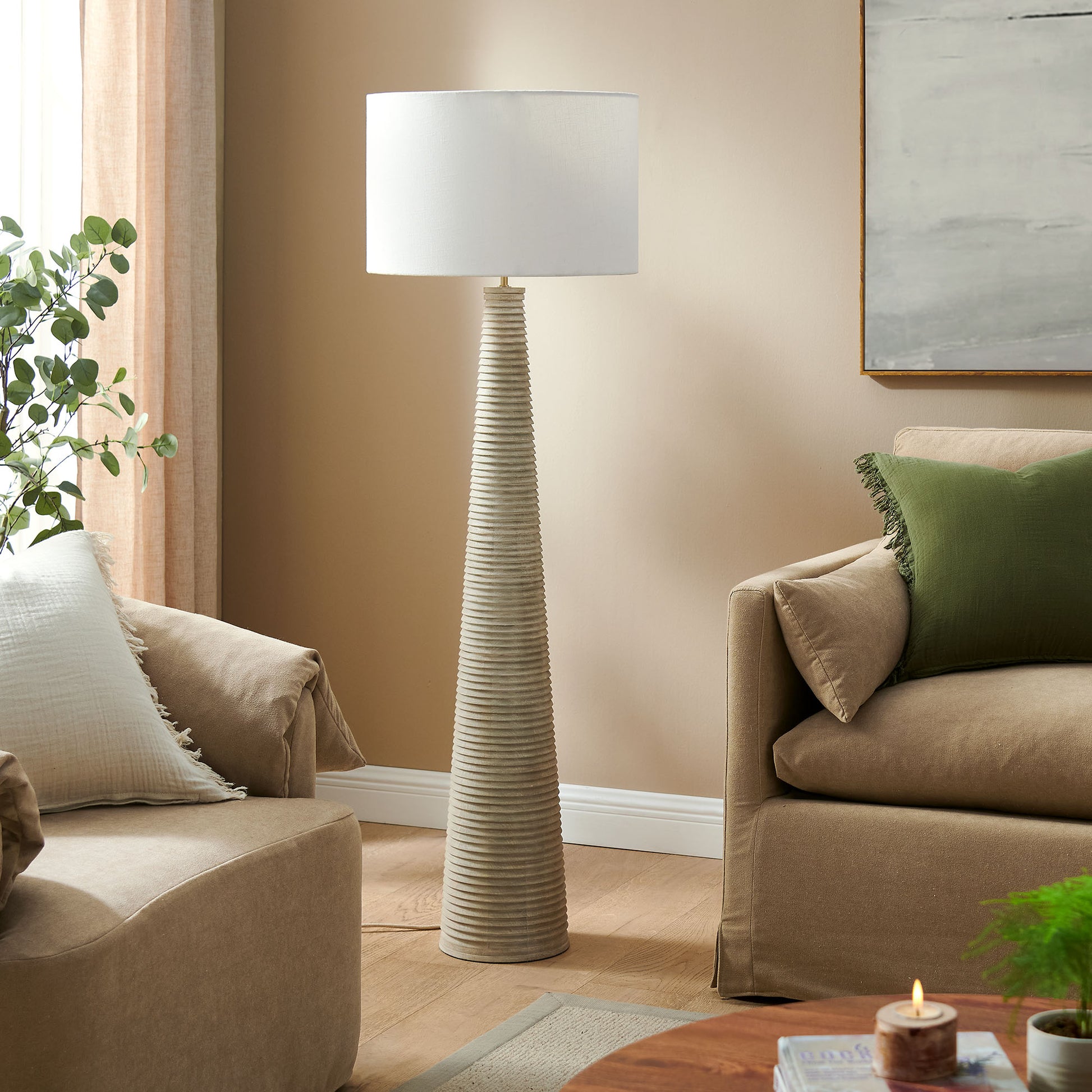 Saylor Carved Ribbed Wood Floor Lamp With Drum Shade by Modway EEI-7190 FredCo