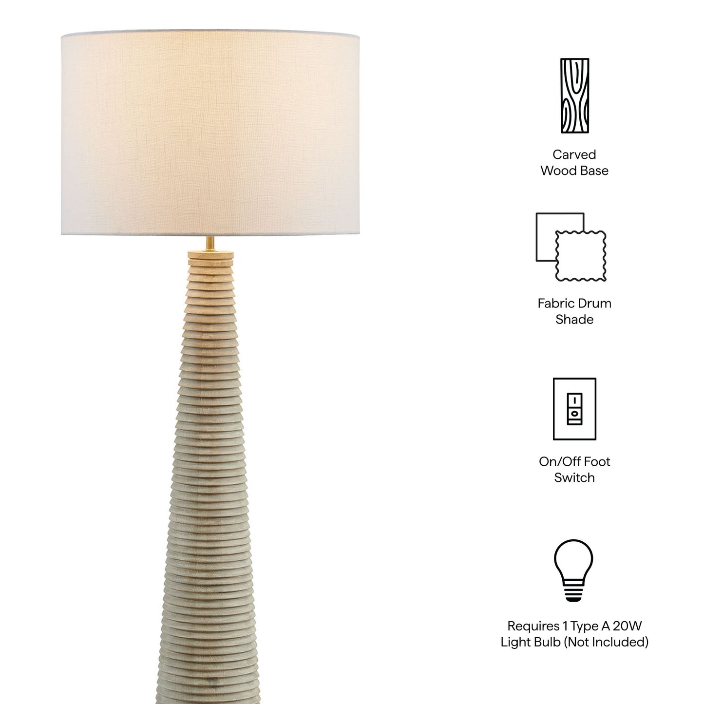 Saylor Carved Ribbed Wood Floor Lamp With Drum Shade by Modway EEI-7190 FredCo