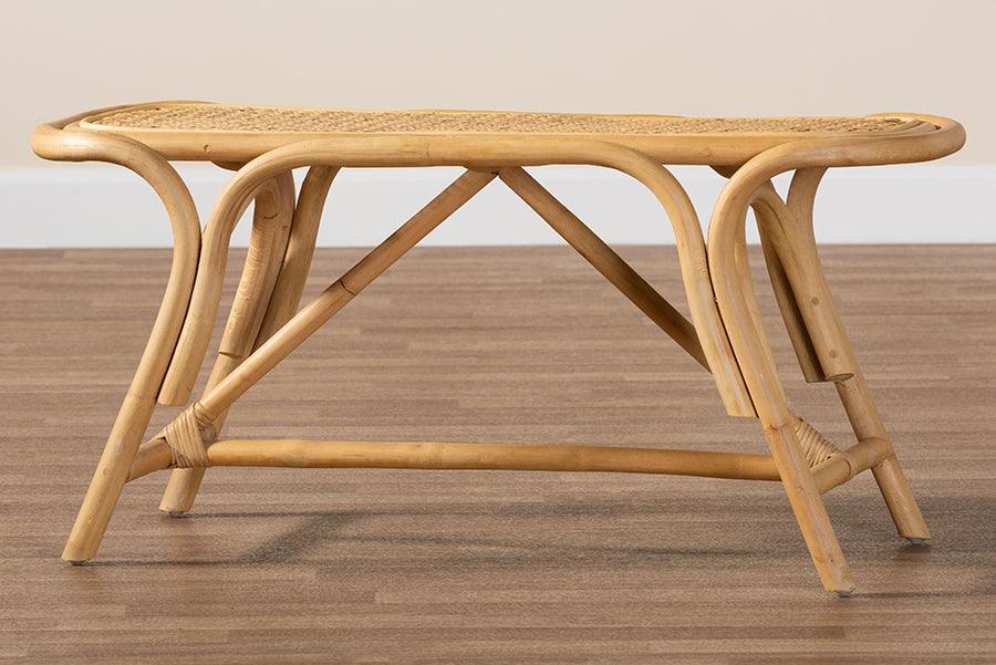 Septa Modern Bohemian Natural Brown Rattan Accent Bench FredCo