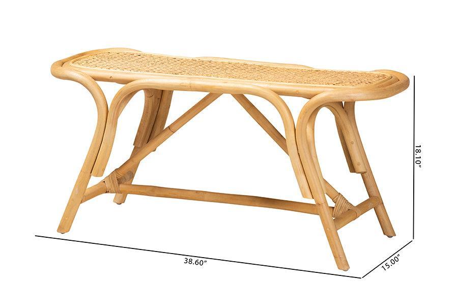 Septa Modern Bohemian Natural Brown Rattan Accent Bench FredCo