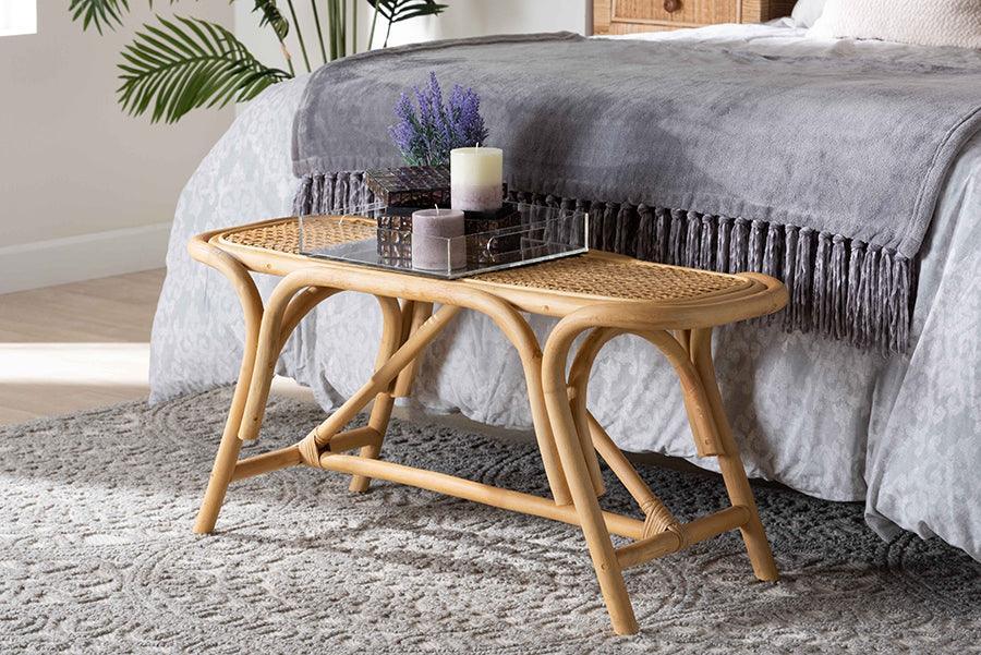 Septa Modern Bohemian Natural Brown Rattan Accent Bench FredCo