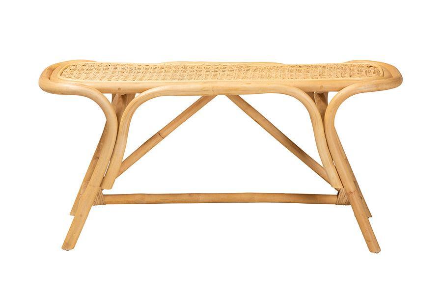 Septa Modern Bohemian Natural Brown Rattan Accent Bench FredCo