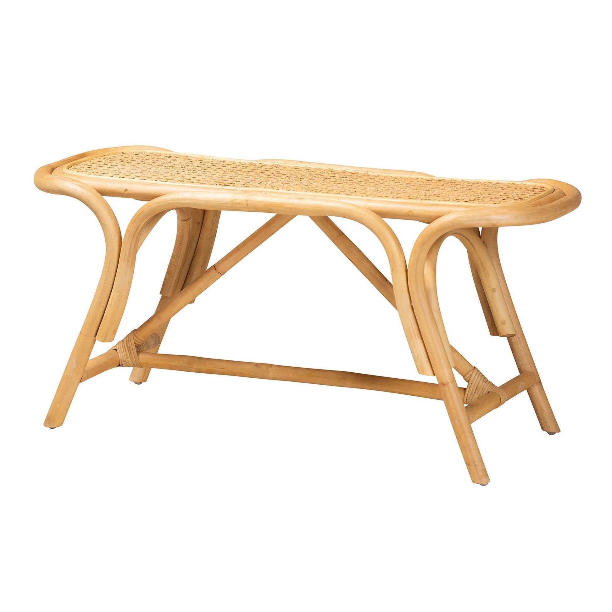 Septa Modern Bohemian Natural Brown Rattan Accent Bench FredCo