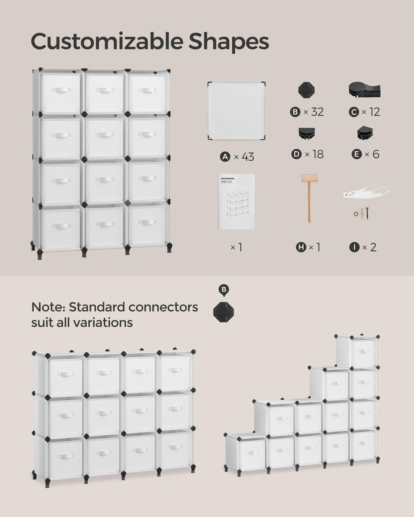 Set of 12-Cube Organizer Cloud White FredCo