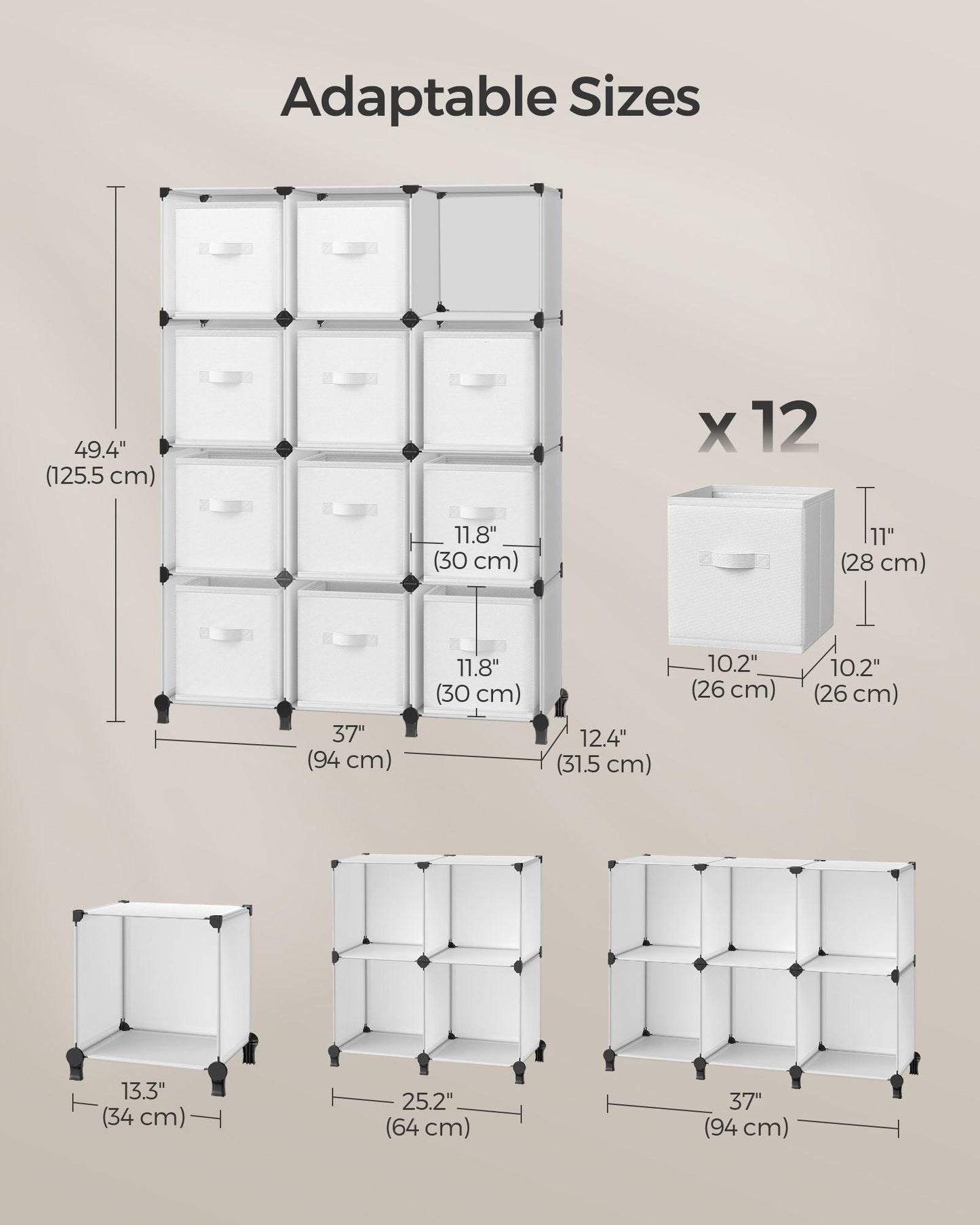 Set of 12-Cube Organizer Cloud White FredCo