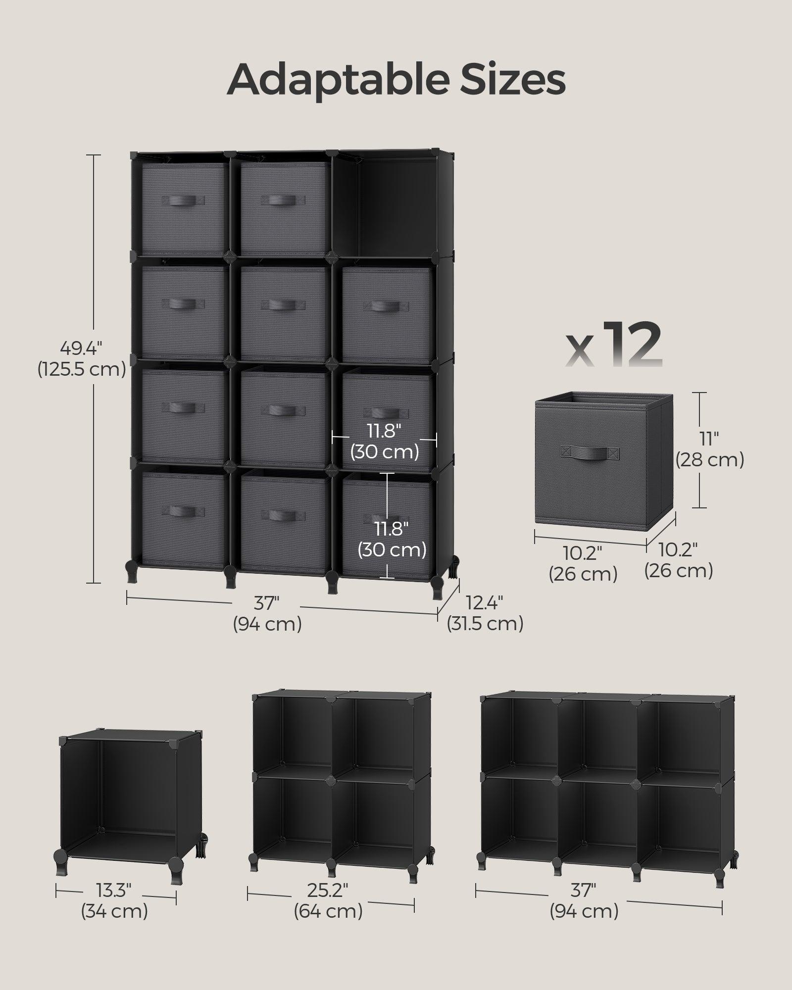 Set of 12-Cube Organizer Ink Black and Dove Gray FredCo