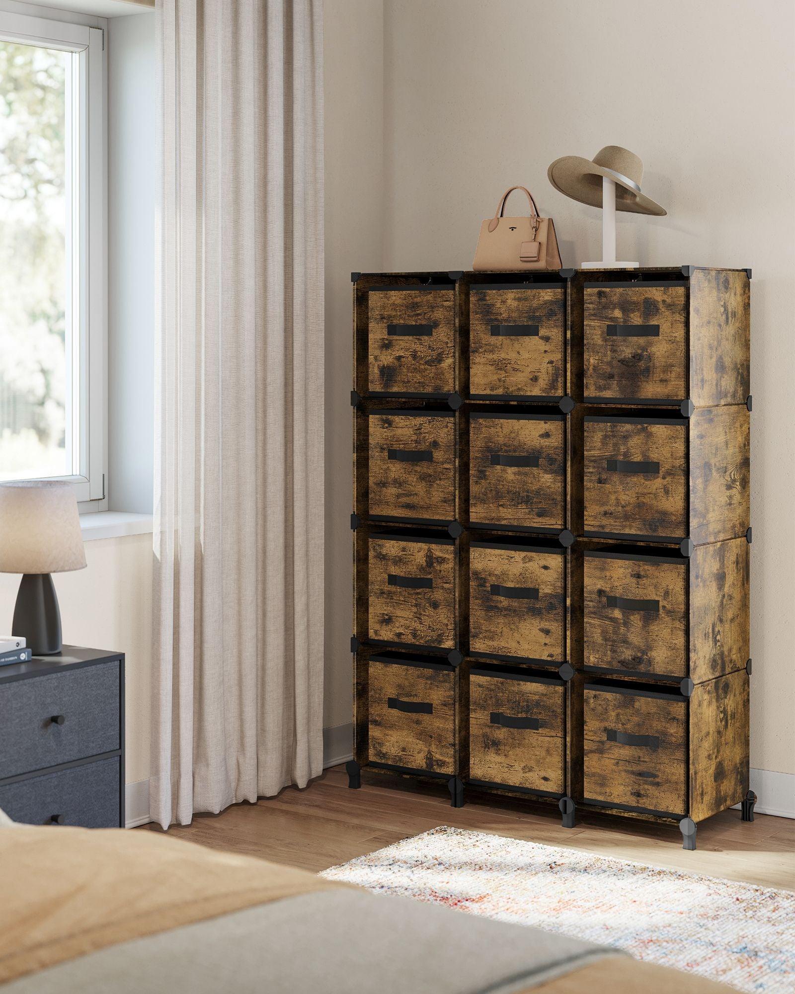 Set of 12-Cube Organizer Rustic Brown FredCo