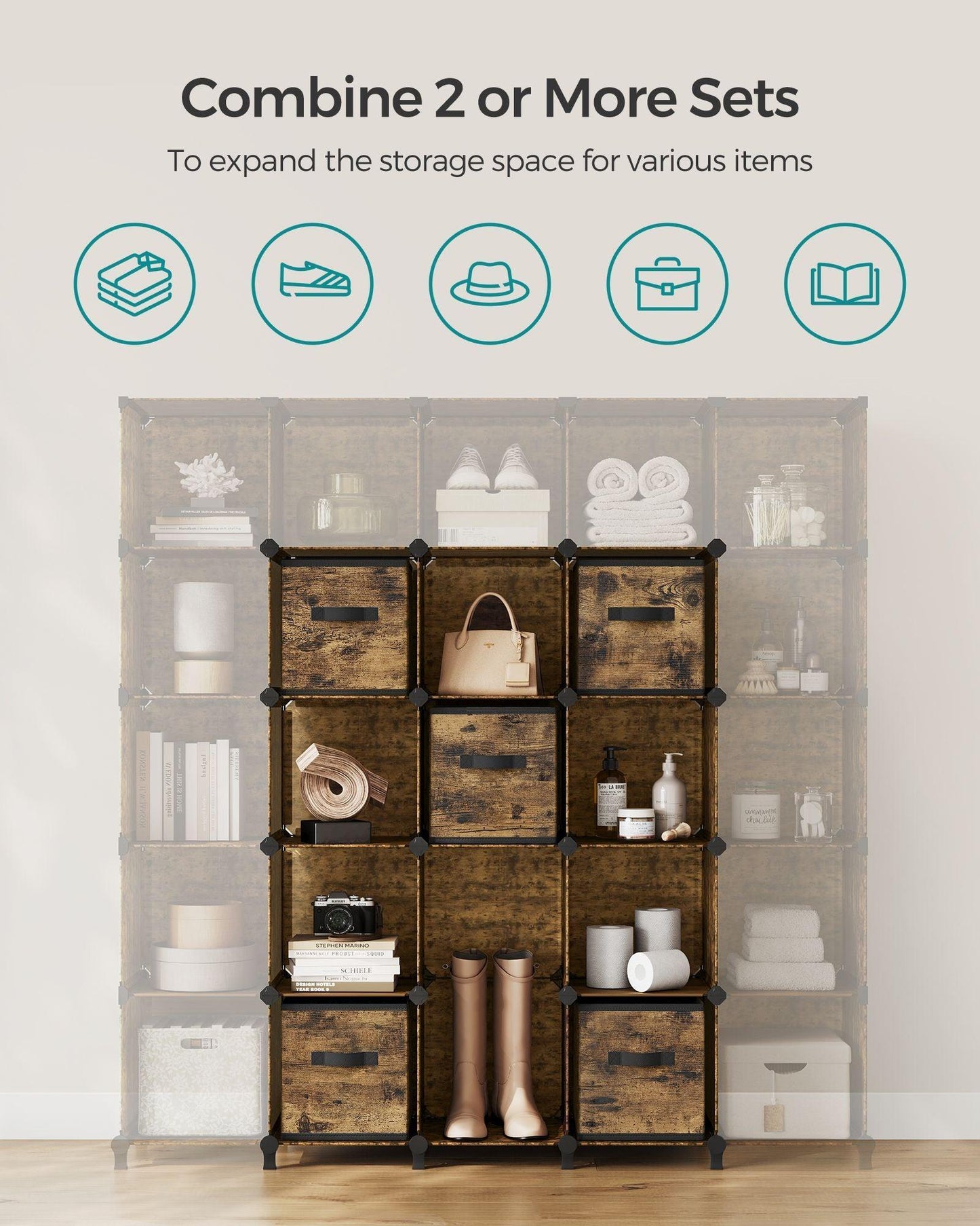 Set of 12-Cube Organizer Rustic Brown FredCo