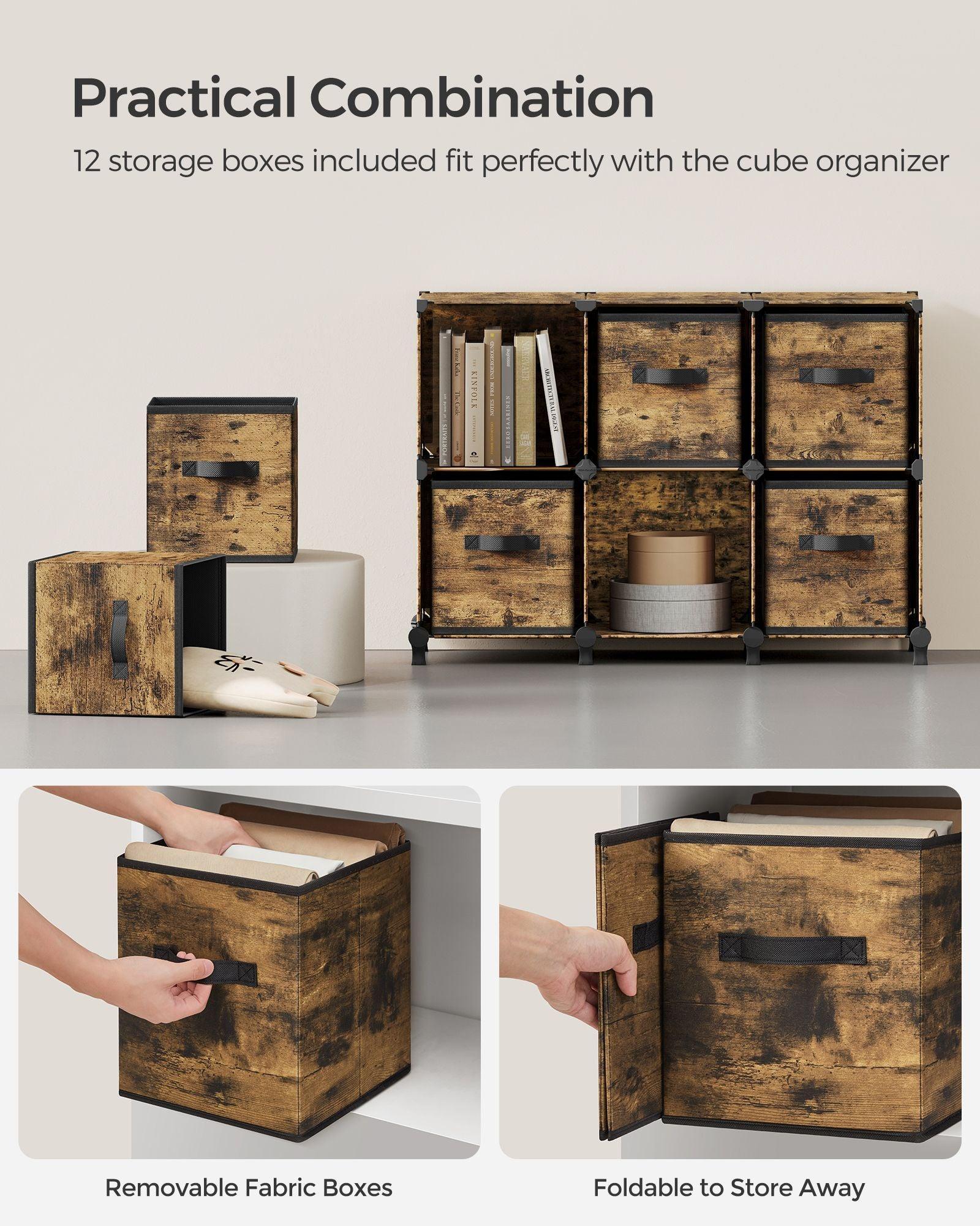 Set of 12-Cube Organizer Rustic Brown FredCo