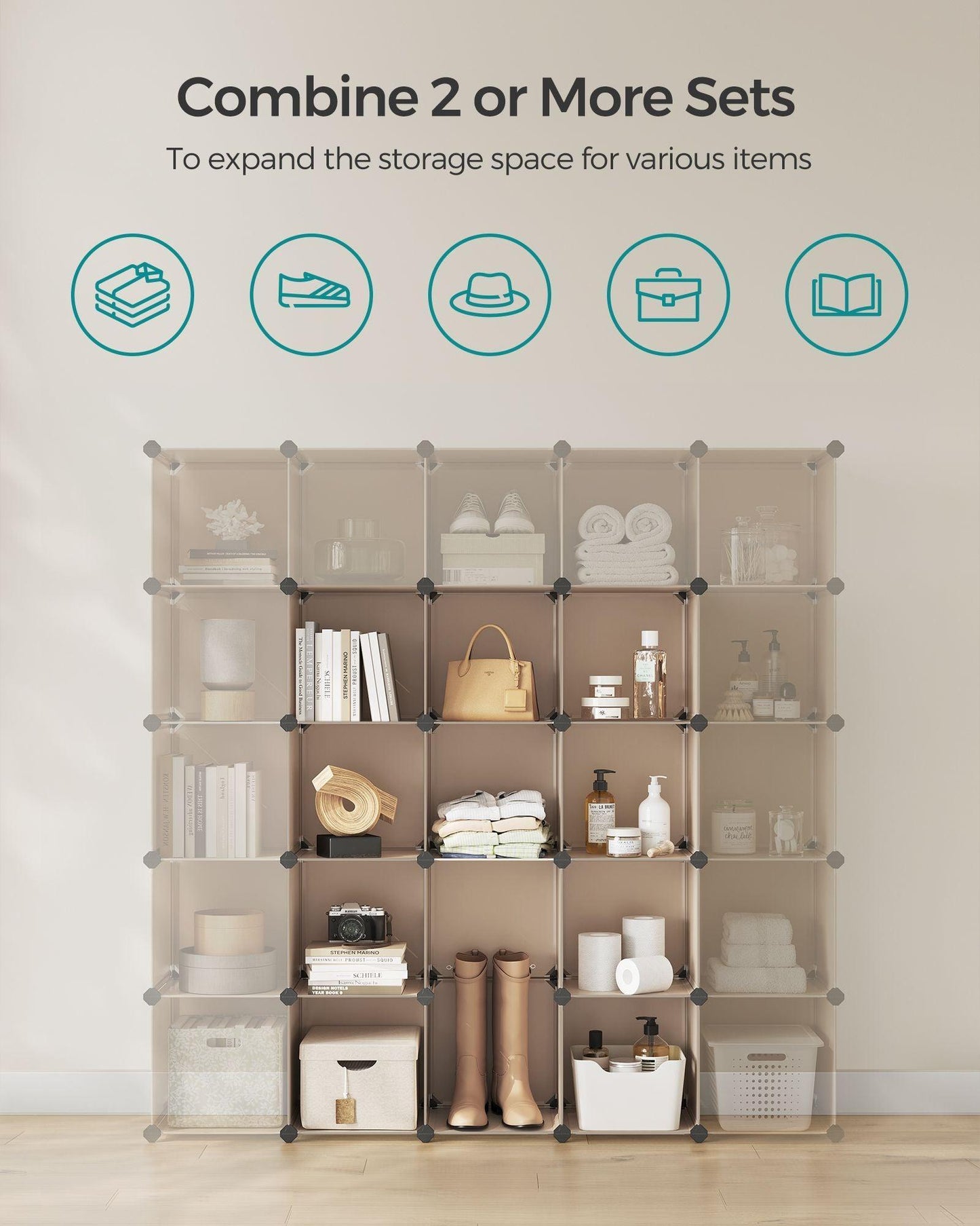Set of 16 Cube Storage Organizer Camel Brown FredCo