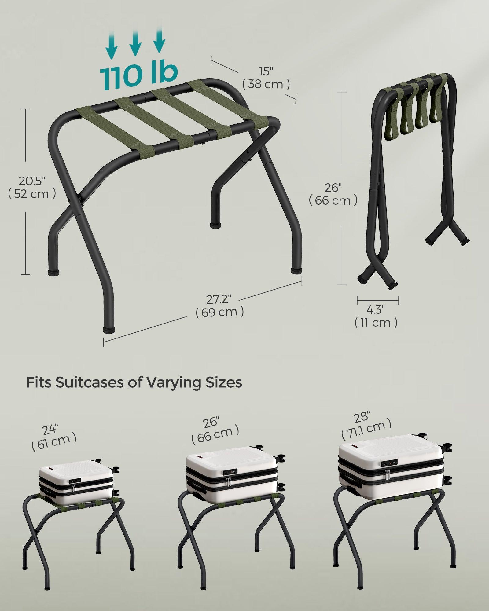Set of 2 27.2”D x 15”W x 20.5”H Luggage Rack Forest Green and Black FredCo