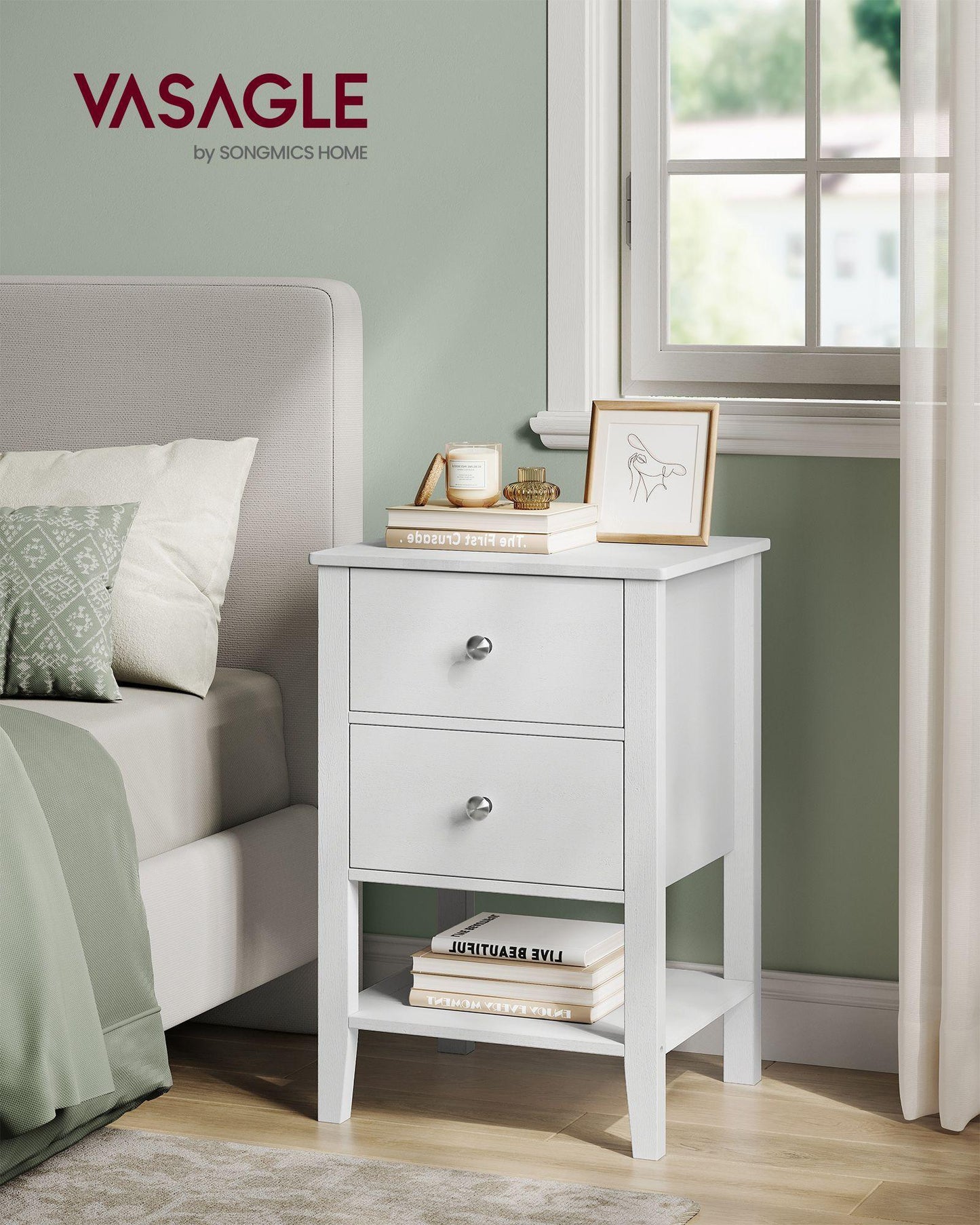 Set of 2 Bamboo Nightstands Cloud White FredCo