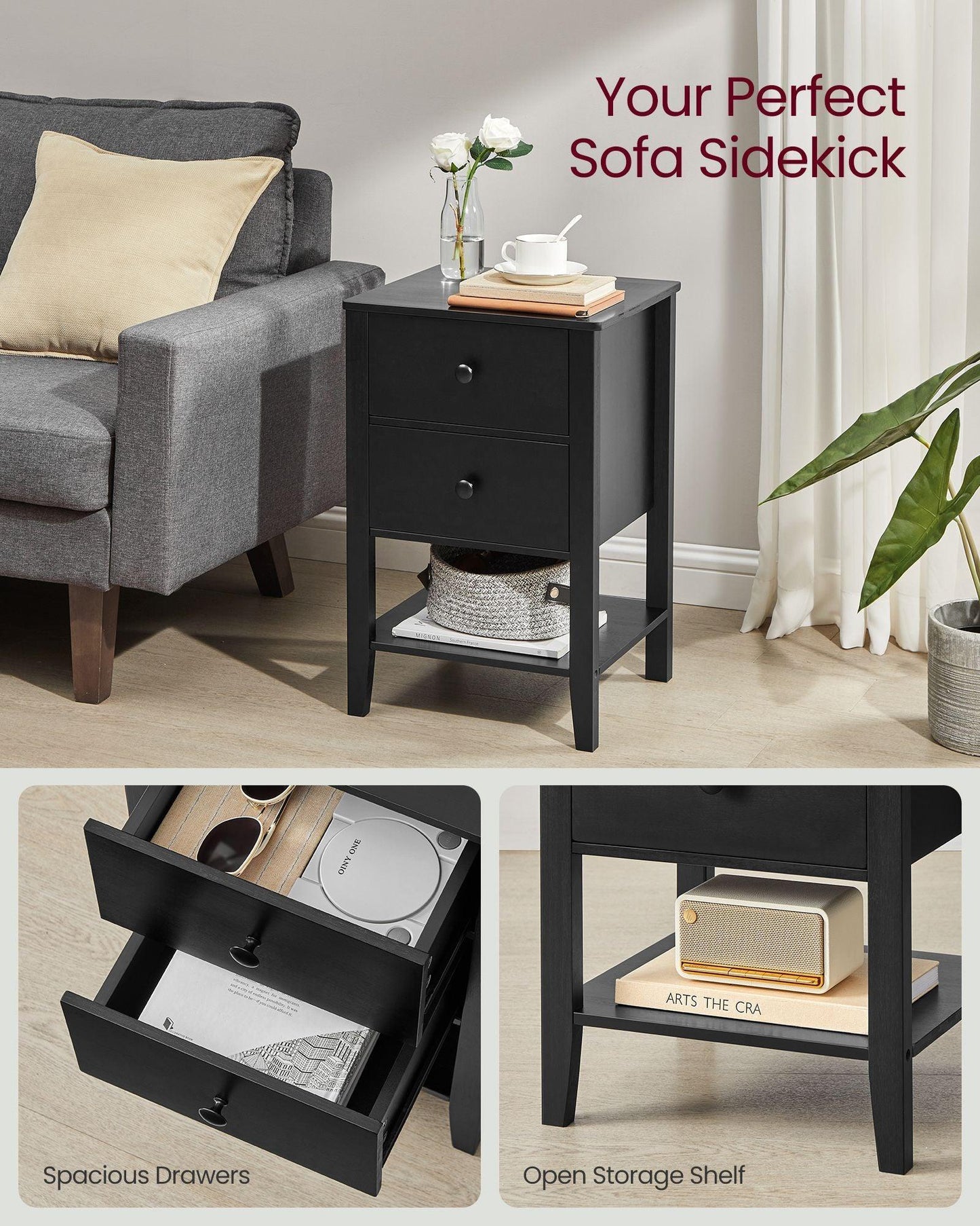 Set of 2 Bamboo Nightstands Ink Black FredCo