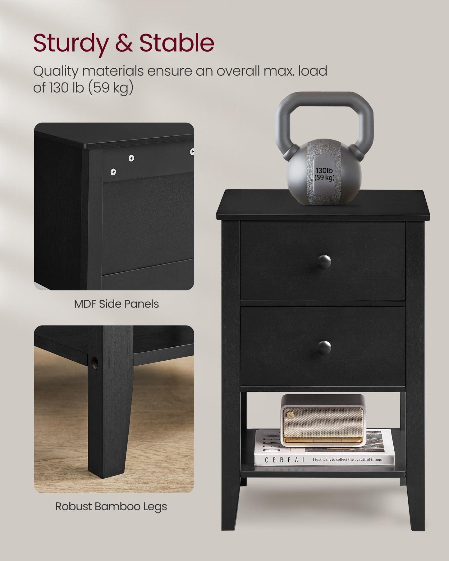Set of 2 Bamboo Nightstands Ink Black FredCo