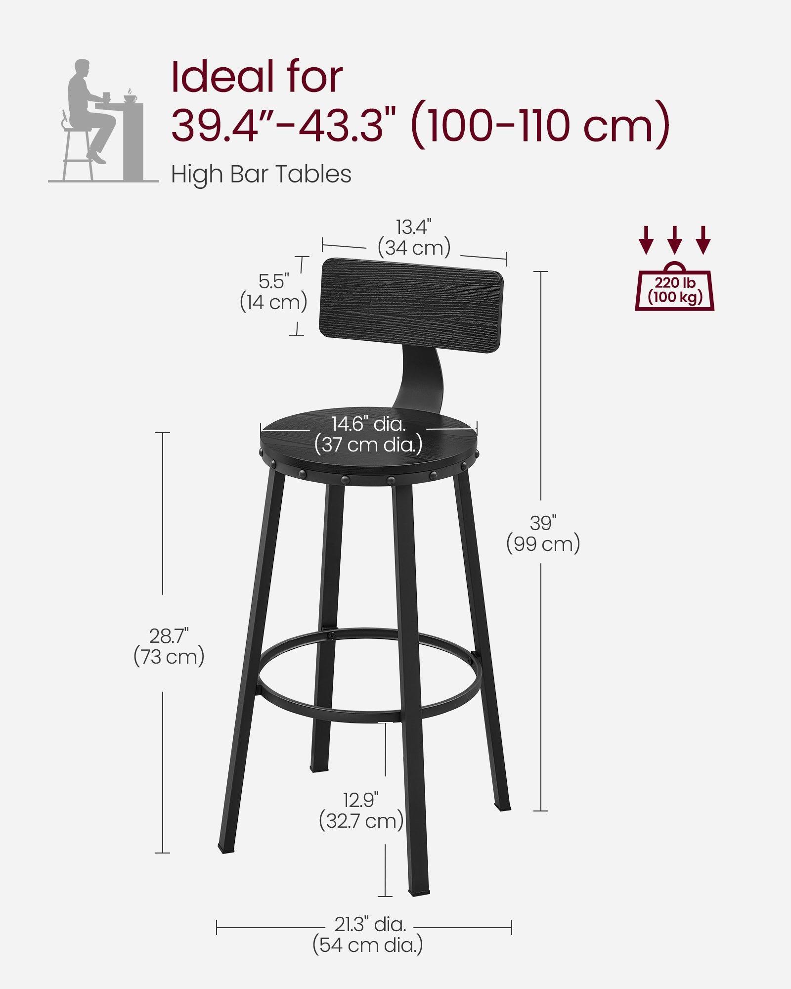 Set of 2 Bar Stools Black FredCo