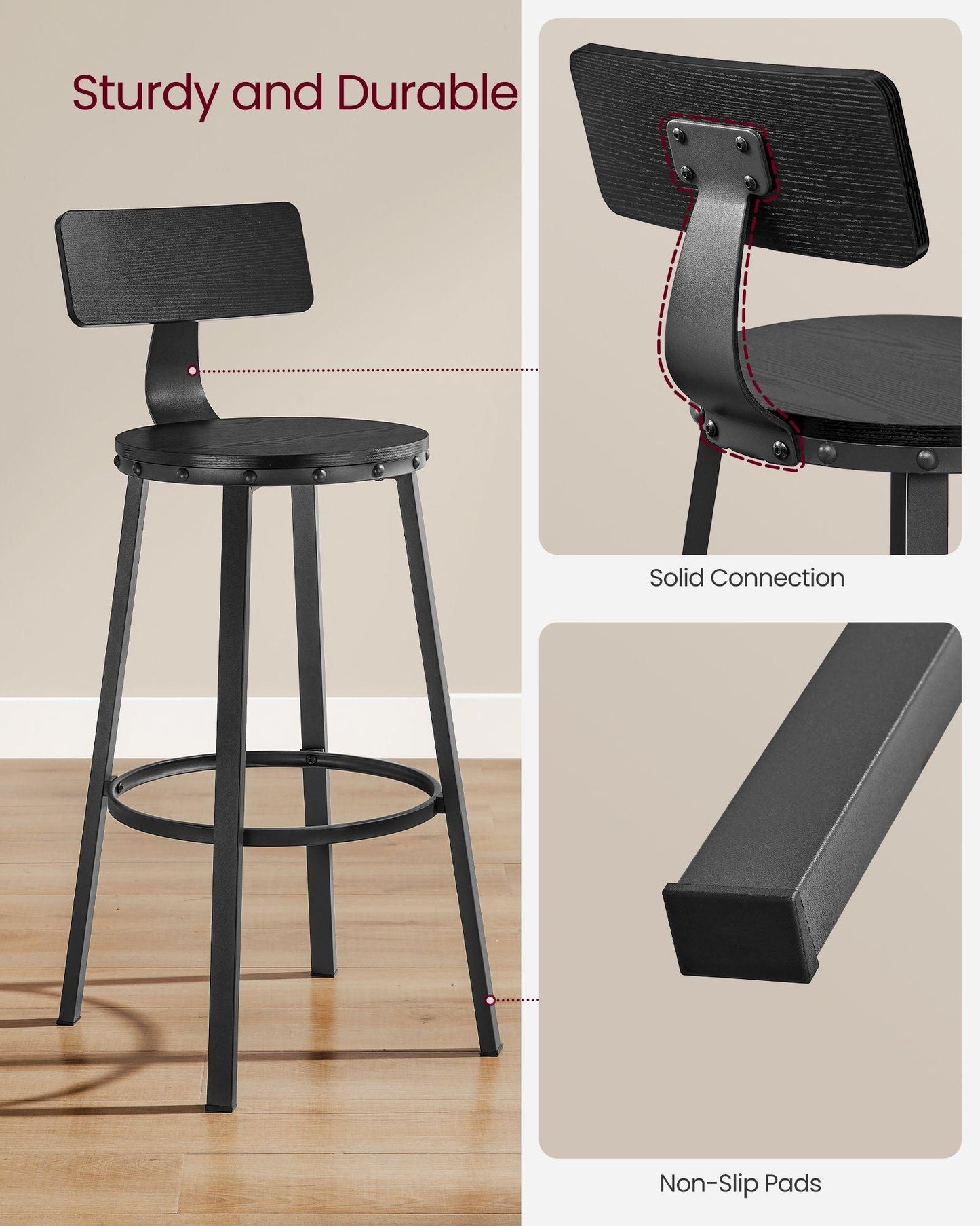 Set of 2 Bar Stools Black FredCo