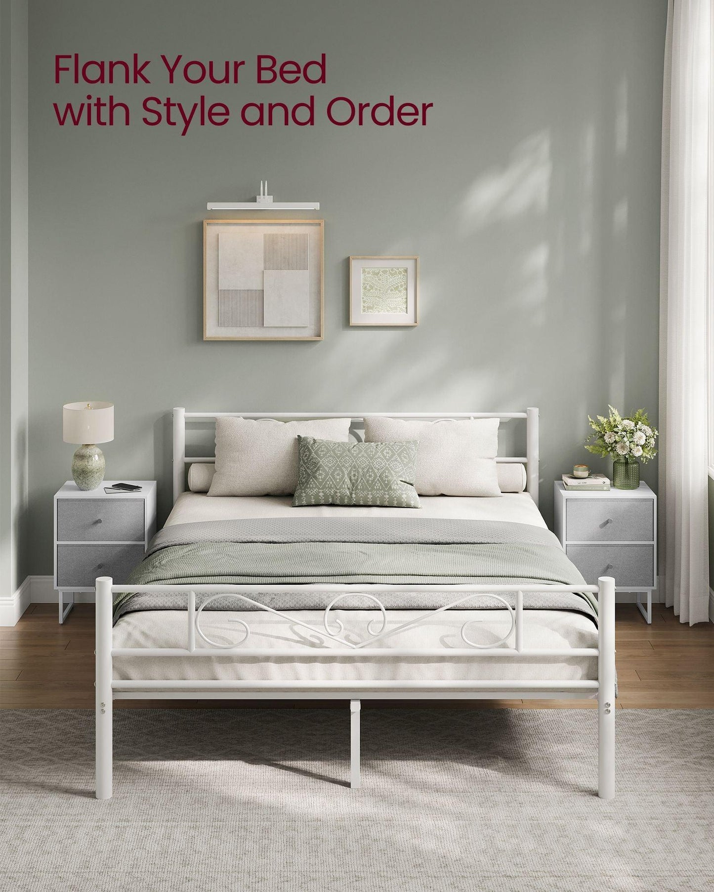 Set of 2 Bed Side Tables with Fabric Drawers Cloud White and Dove FredCo