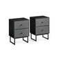 Set of 2 Bed Side Tables with Fabric Drawers Ebony Black and Slate Gray FredCo