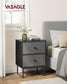 Set of 2 Bed Side Tables with Fabric Drawers Ebony Black and Slate Gray FredCo
