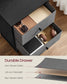 Set of 2 Bed Side Tables with Fabric Drawers Ebony Black and Slate Gray FredCo